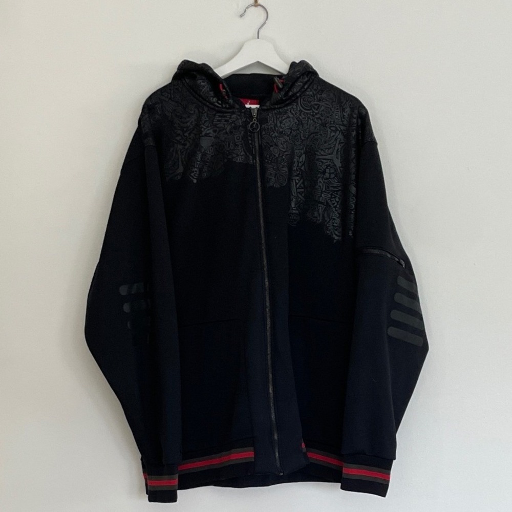 Jordan Mens 3XL Full Zip Hoodie Black Graphic Red Label Sweatshirt Urbancore‎